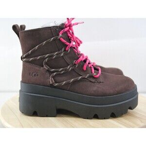 UGG Brisbane Lace‎ Up Suede Platform Boots Womens Size 7.5 Burnt Cedar